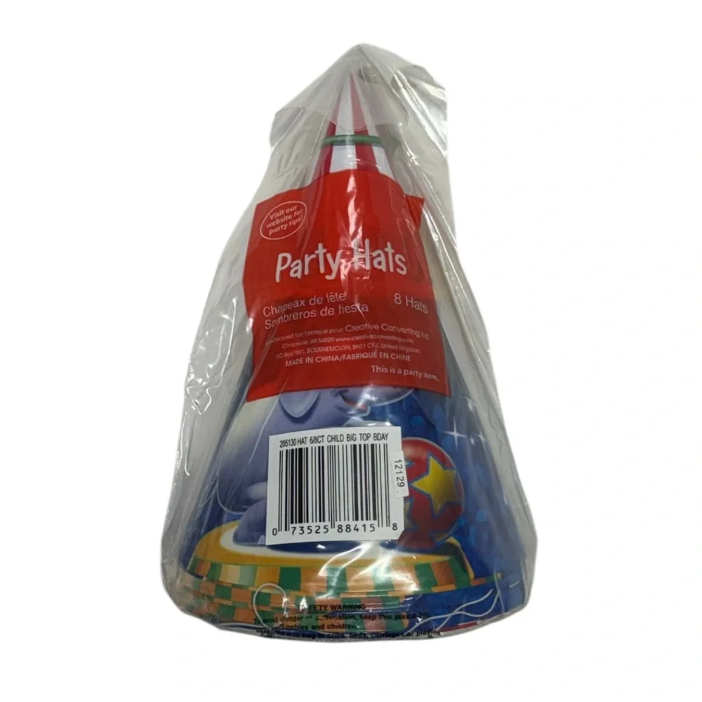 Creative Converting set of 8 carnival themed party hats brand new in packaging!